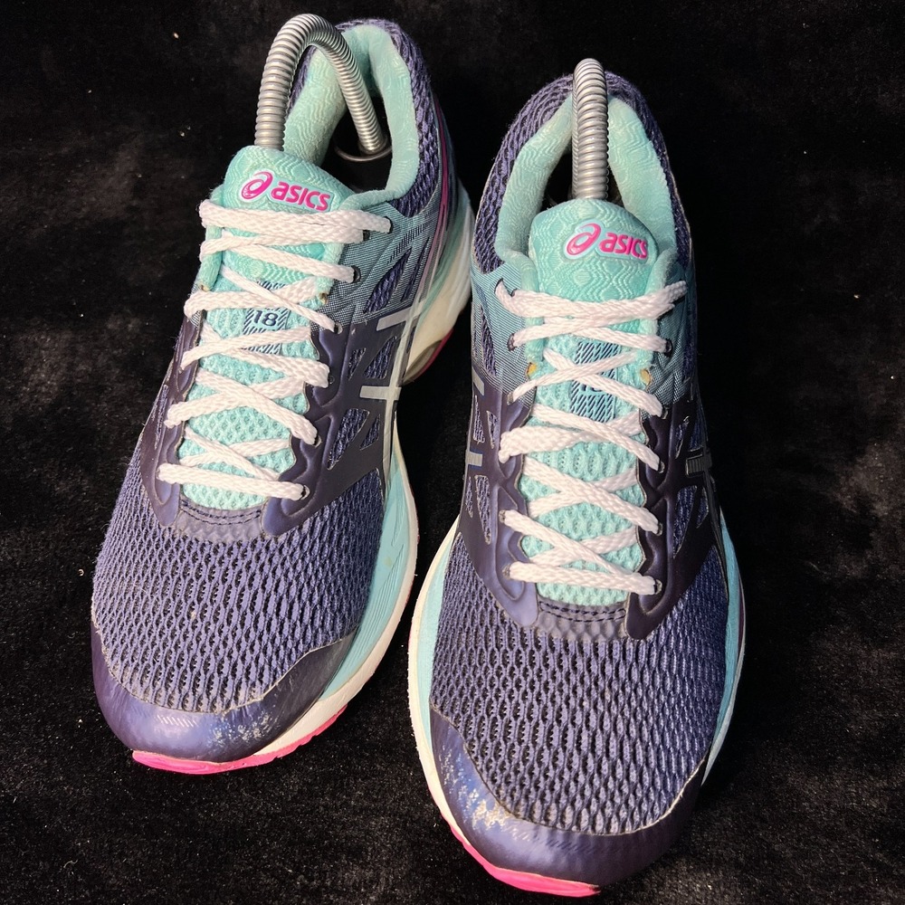 Asics Gel-Cumulus 18 T6C8N Womens 8 Athletic Running Shoes Blue Lace Up Sneakers - Picture 2 of 7